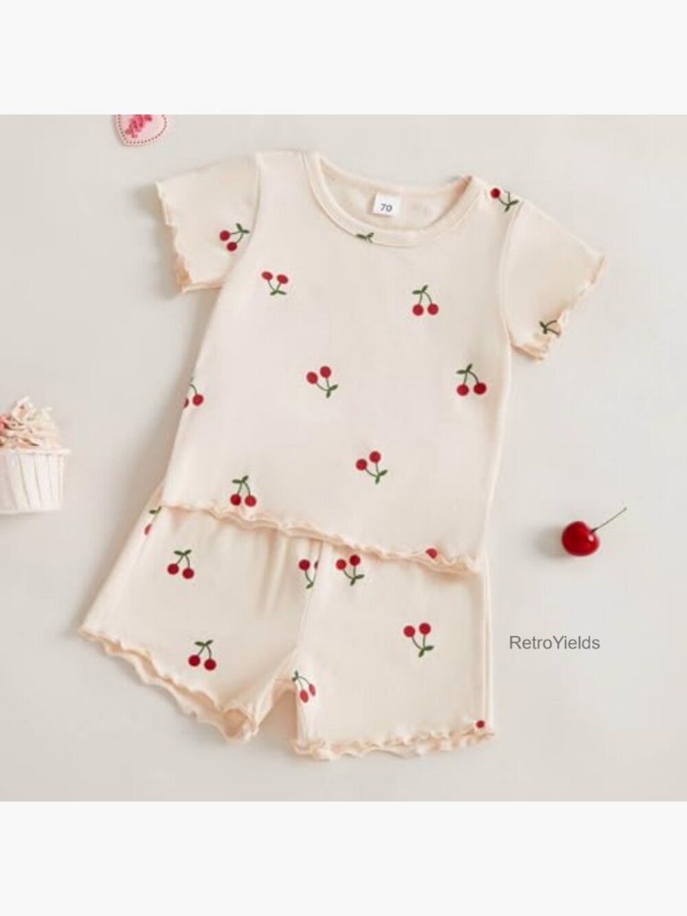 Toddler Girl 2-Piece Summer Outfit Short Sleeve Top & Shorts Set Sizes 3M-4T - Picture 5 of 7
